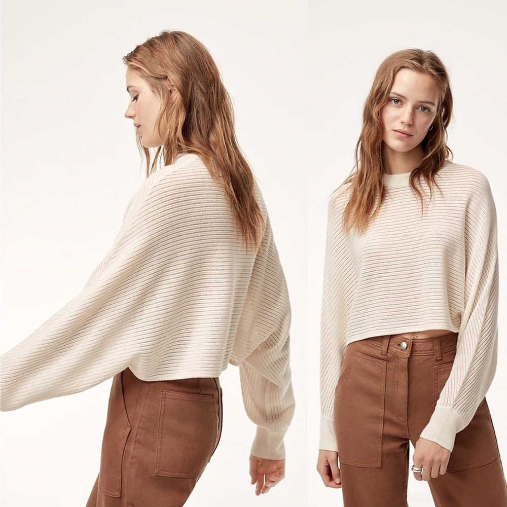 Wilfred Free Lolan Cropped Sweater Cream Wool Blend Batwing Sleeve Aritzia